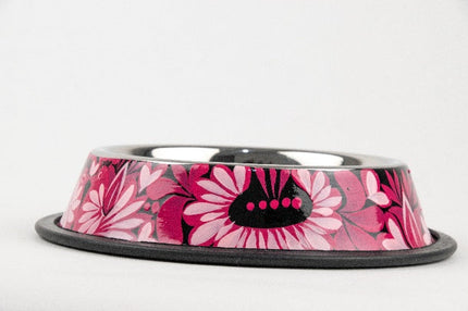 Plato de acero inoxidable para mascota pintado a mano - rosa MODELO #030409