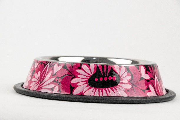 Plato de acero inoxidable para mascota pintado a mano - rosa MODELO #030409