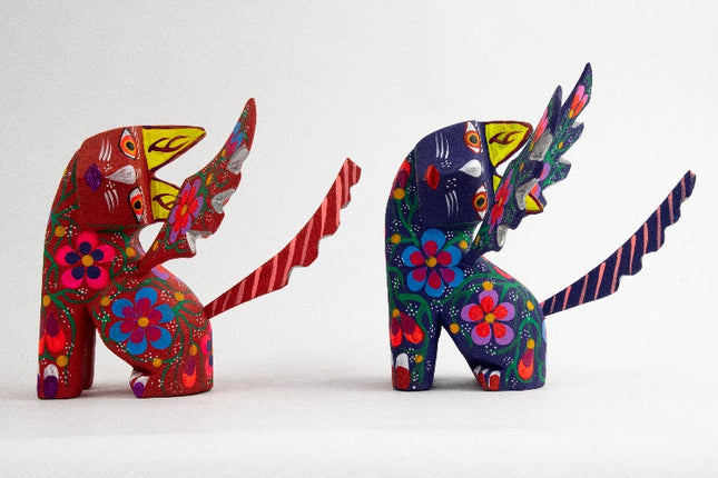 Set de gatos alados alebrije en madera de pino MODELO #090306
