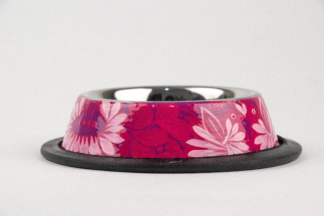 Plato de acero inoxidable para mascota pintado a mano - rosa MODELO #030403