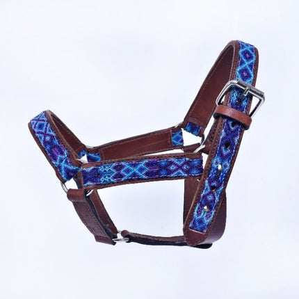 Cabezal para caballo bordado con chaquira (Caballos de carreras) - azul claro, azul marino y morado MODELO #030334-LBNP