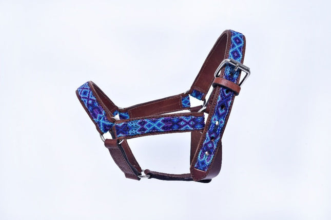 Cabezal para caballo bordado con chaquira (Caballos de carreras) - azul claro, azul marino y morado MODELO #030334-LBNP