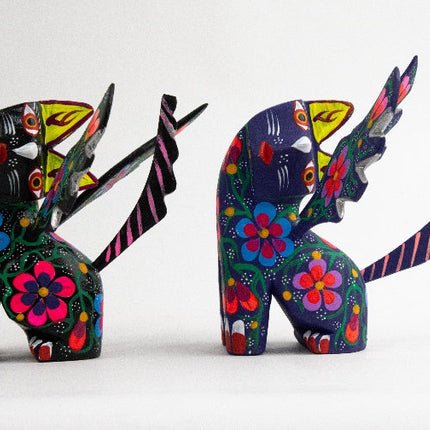 Set de gatos alados alebrije en madera de pino MODELO #090307