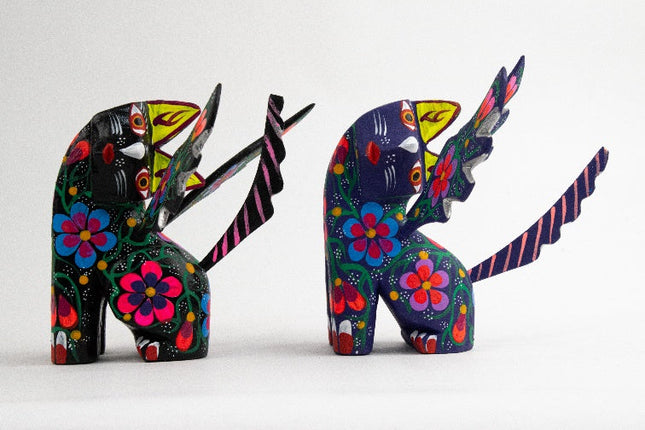 Set de gatos alados alebrije en madera de pino MODELO #090307