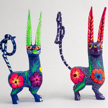 Set de gatos alados alebrije en madera de pino MODELO #090312