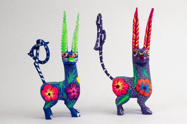 Set de gatos alados alebrije en madera de pino MODELO #090312