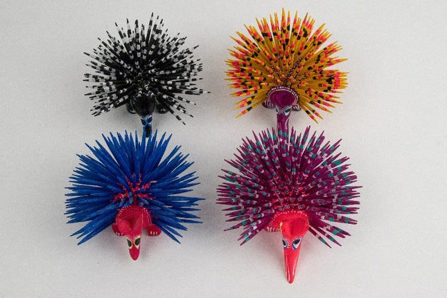 Set de 4 alebrijes de erizo en madera de pino MODELO #090305