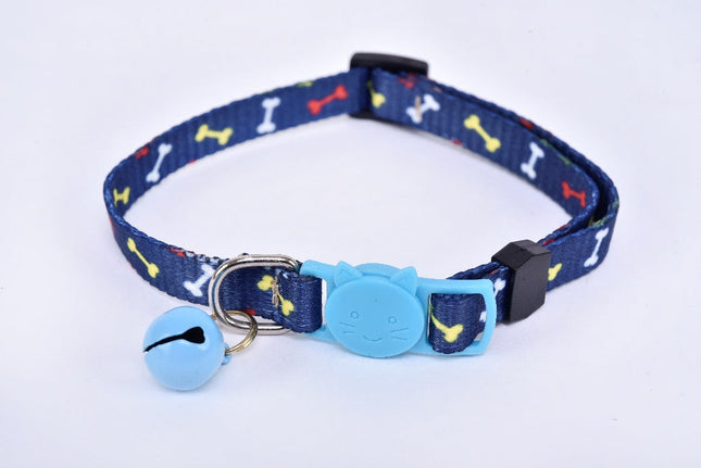 Collar para gato con cascabel - azul marino y azul claro MODELO #030803