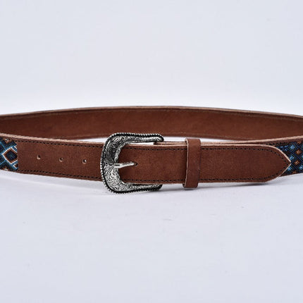 Cinturón grabado de piel Azul/Café/Beige, talla 30