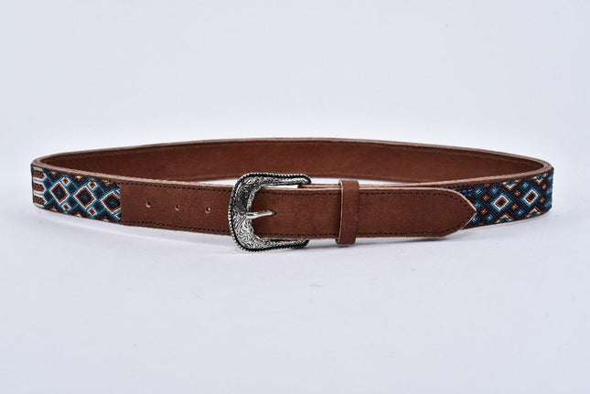 Cinturón grabado de piel Azul/Café/Beige, talla 30