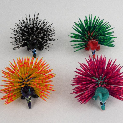 Set de 4 alebrijes de erizo en madera de pino MODELO #090304