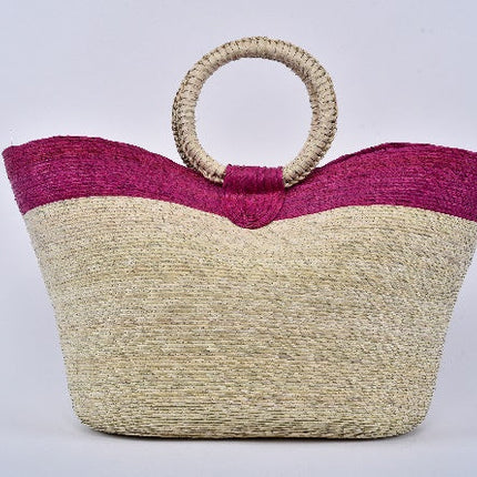 Bolsa de palma Jumbo con franja color Rosa mexicano