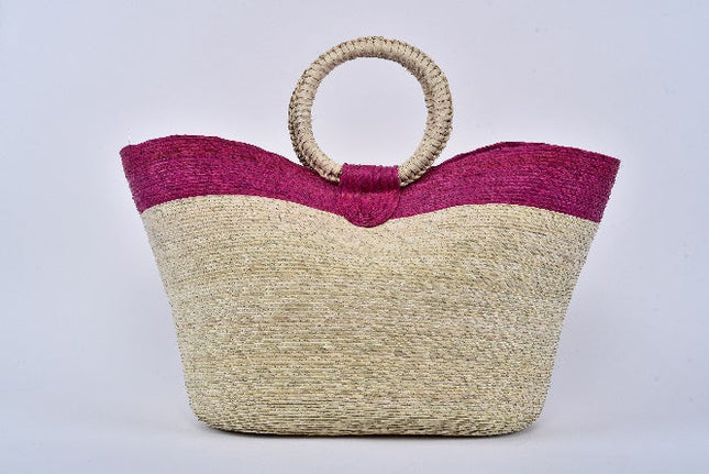 Bolsa de palma Jumbo con franja color Rosa mexicano