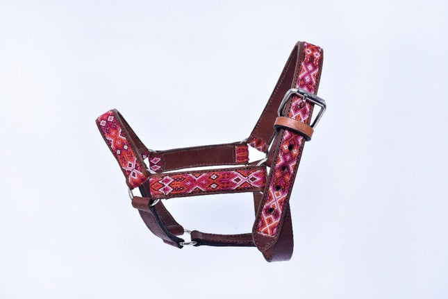 Cabezal para caballo bordado con chaquira (Caballos de carreras) - rojo, vino y blanco MODELO #030334-RWWH