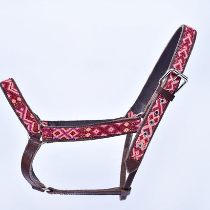 Cabezal para caballo bordado con chaquira (General) - rosa, salmón y rojo MODELO #030342-PSR