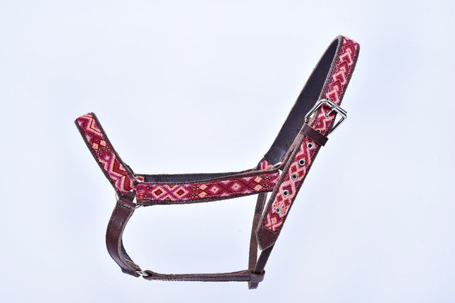 Cabezal para caballo bordado con chaquira (General) - rosa, salmón y rojo MODELO #030342-PSR