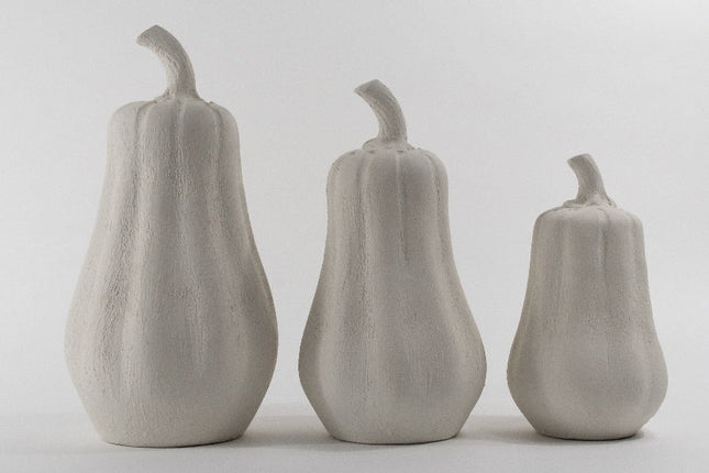 Set de 3 calabazas decorativas de barro blanco — MODELO #0406