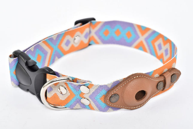 Collar para perro raza grande con compartimento para Airtag Joker - Naranja y azul claro MODELO #031204