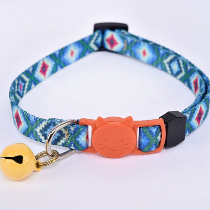 Collar para gato con cascabel - azul claro y naranja MODELO #030808