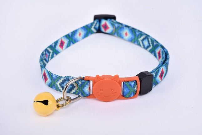 Collar para gato con cascabel - azul claro y naranja MODELO #030808