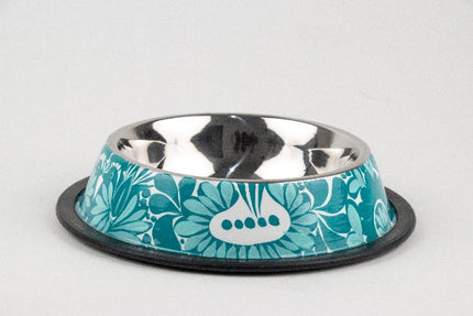Plato de acero inoxidable para mascota pintado a mano - turquesa MODELO #030408