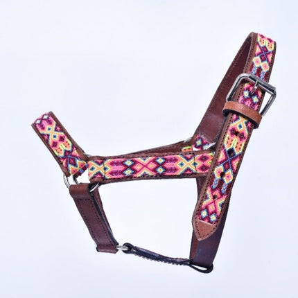 Cabezal para caballo bordado con chaquira (Caballos de carreras) - rosa, amarillo y vino MODELO #030334-PYW