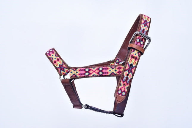 Cabezal para caballo bordado con chaquira (Caballos de carreras) - rosa, amarillo y vino MODELO #030334-PYW