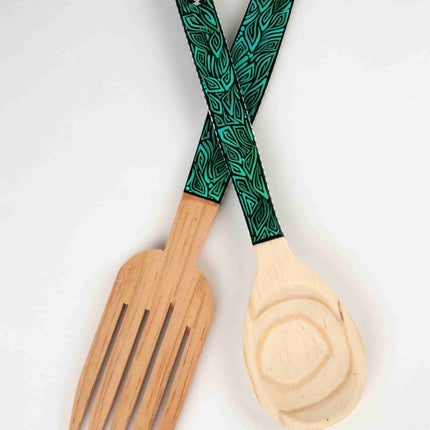 Cucharón y tenedor de madera estilo Alebrije
